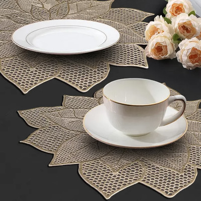 RELOOK INDUSTRIES Round Pack of 2 Table Placemat(Gold, PVC)