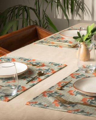 ABOLEE HOMES Rectangular Pack of 1 Table Placemat(Green, Polyester)