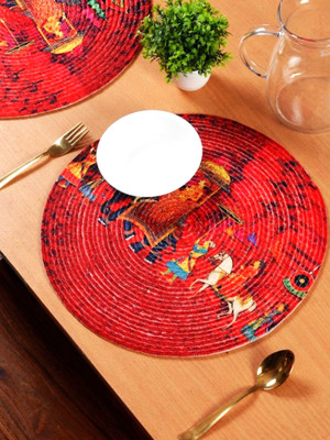 Ana Round Pack of 4 Table Placemat(Red, Cotton)