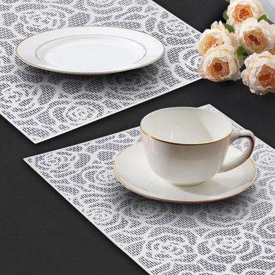 Dakshya Industries Rectangular Pack of 2 Table Placemat(Silver, PVC)