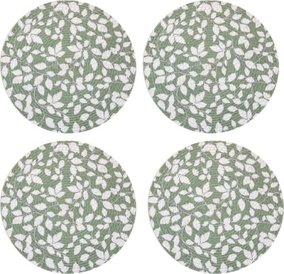 Jeeva Enterprises Round Pack of 4 Table Placemat(Light Green, White, Polyester)