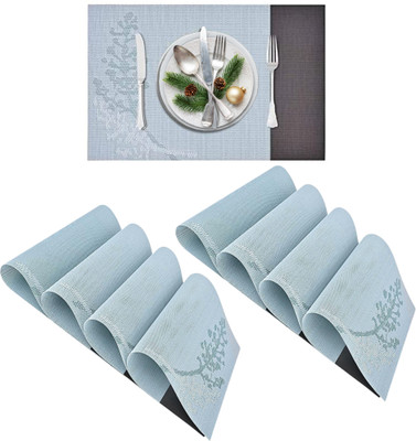 KitchEase Rectangular Pack of 8 Table Placemat(Light Blue, PVC)