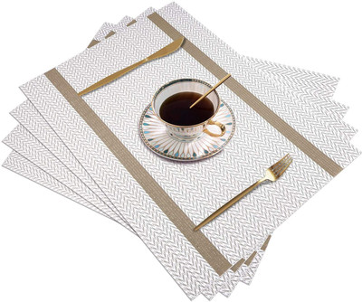 Bhaguji Rectangular Pack of 4 Table Placemat(White, PVC)