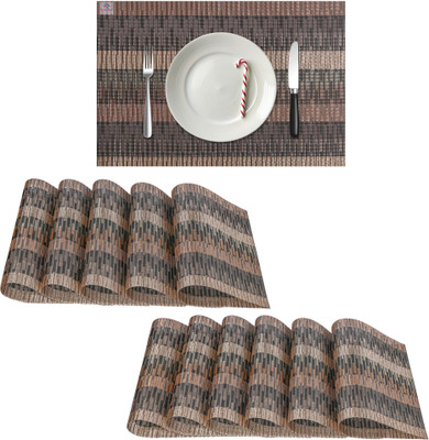Heart Home Rectangular Pack of 12 Table Placemat(Brown, Polyester)