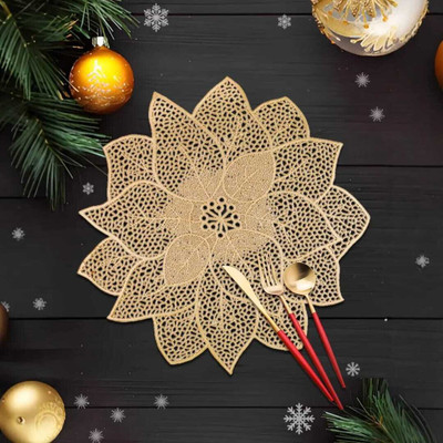 Univara Round Pack of 2 Table Placemat(Gold, PVC)