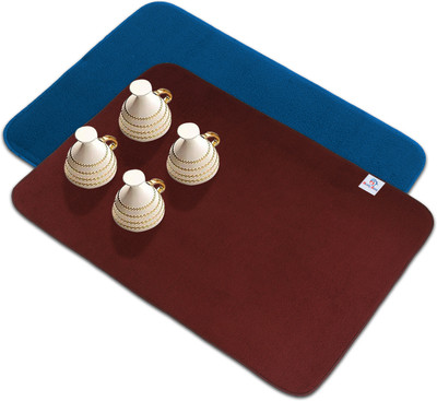 Heart Home Rectangular Pack of 2 Table Placemat(Blue, Maroon, Microfibre)