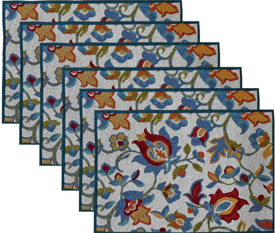 PRAKARTIK Rectangular Pack of 6 Table Placemat(Blue, White, Cotton)