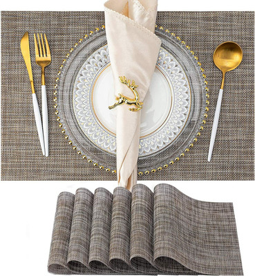 pepplo Rectangular Pack of 6 Table Placemat(Brown, Plastic)