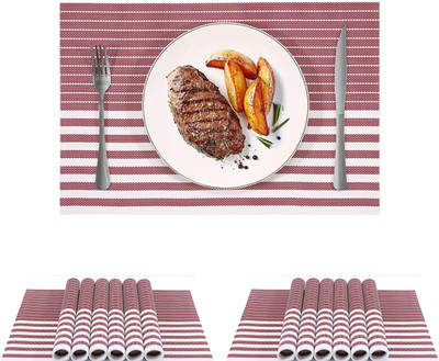AMORDIV Rectangular Pack of 12 Table Placemat(Maroon, White, PVC)