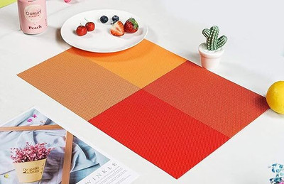 Blossom Creation Rectangular Pack of 2 Table Placemat(Orange, Yellow, PVC)
