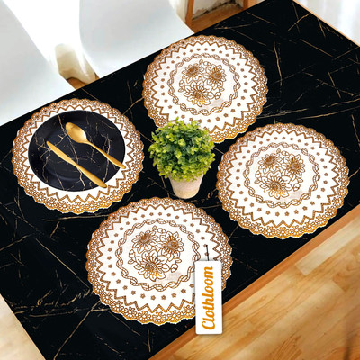 Clothloom Round Pack of 4 Table Placemat(Gold, PVC)