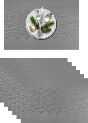 YELONA Rectangular Pack of 6 Table Placemat(Grey, PVC)