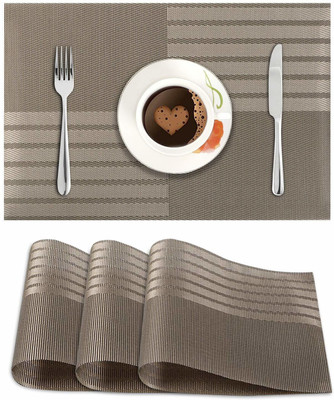 HOKiPO Rectangular Pack of 4 Table Placemat(Brown, PVC)