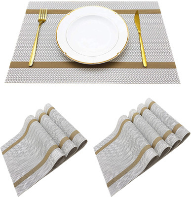 KitchEase Rectangular Pack of 7 Table Placemat(Beige, White, Gold, PVC)