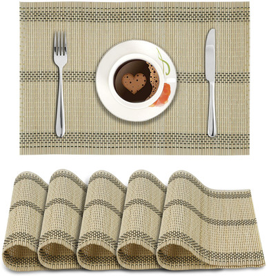 HOKiPO Rectangular Pack of 6 Table Placemat(Beige, Natural Bamboo)