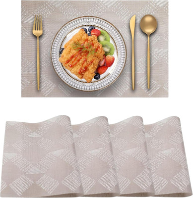 KitchEase Rectangular Pack of 4 Table Placemat(Brown, Grey, PVC)