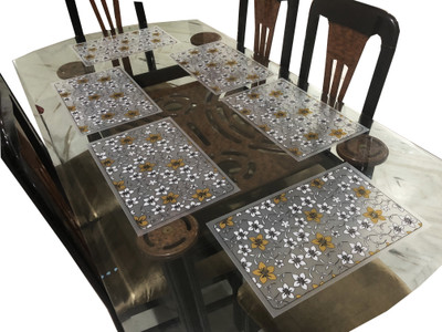 LaVichitra Rectangular Pack of 6 Table Placemat(Gold, White, PVC)