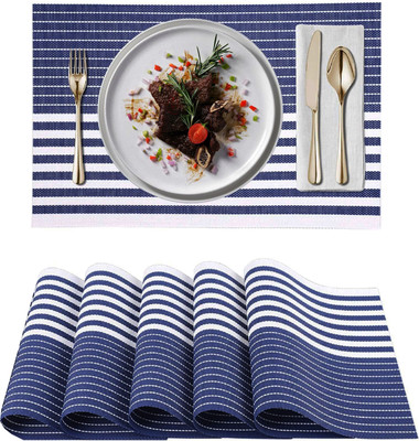 KitchEase Rectangular Pack of 5 Table Placemat(White, Blue, PVC)