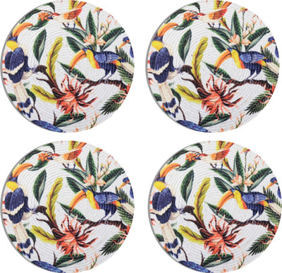 Jeeva Enterprises Round Pack of 4 Table Placemat(White, Multicolor, Polyester)