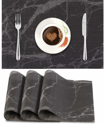HOKiPO Rectangular Pack of 4 Table Placemat(Black, PVC)