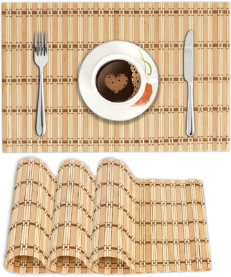 HOKiPO Rectangular Pack of 4 Table Placemat(Beige, Natural Bamboo)