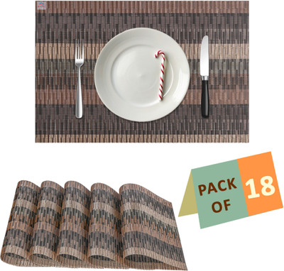 Heart Home Rectangular Pack of 18 Table Placemat(Brown, Polyester)