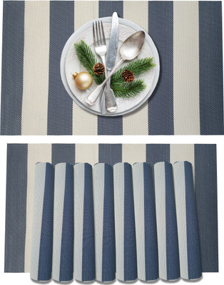 UniKart Rectangular Pack of 8 Table Placemat(White, Dark Blue, PVC)