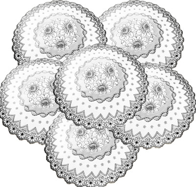 DELHI PVC CORP Round Pack of 6 Table Placemat(Silver, Lace)