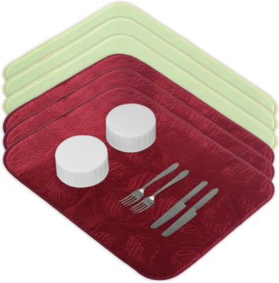 KUBER INDUSTRIES Rectangular Pack of 6 Table Placemat(Maroon, Green, Microfibre)