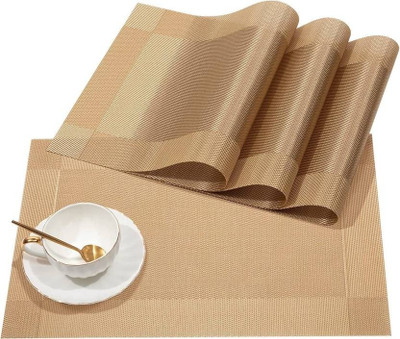 YELONA Rectangular Pack of 6 Table Placemat(Gold, PVC)