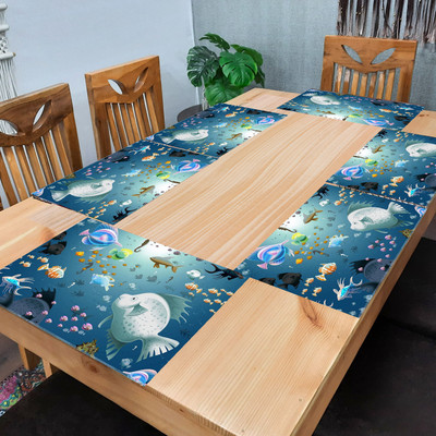 SANRAKSSHAN Rectangular Pack of 6 Table Placemat(Blue, PVC)