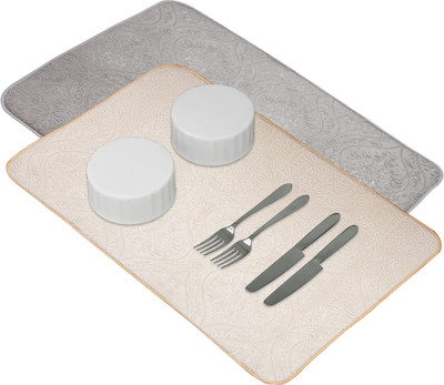 KUBER INDUSTRIES Rectangular Pack of 2 Table Placemat(Yellow, Grey, Microfibre)