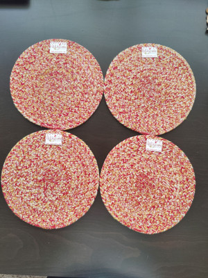 BulkySanta Round Pack of 4 Table Placemat(Red, Yellow, Cotton)