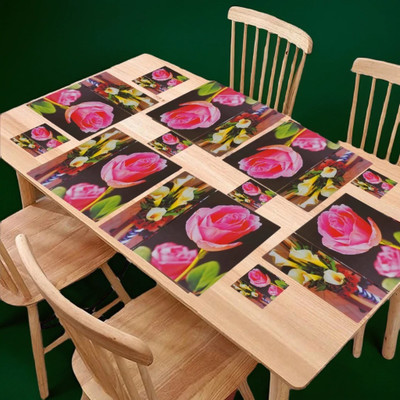 LooMantha Rectangular Pack of 6 Table Placemat(Pink, Green, PVC)