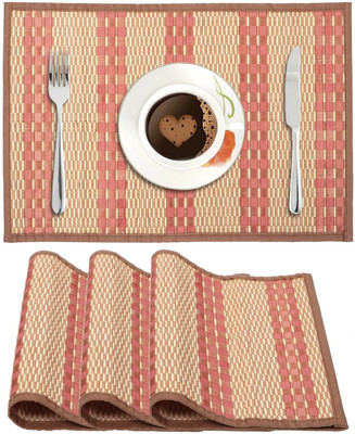 HOKiPO Rectangular Pack of 4 Table Placemat(Peach, Natural Bamboo)