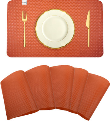 HOMESTIC Rectangular Pack of 6 Table Placemat(Orange, PVC)