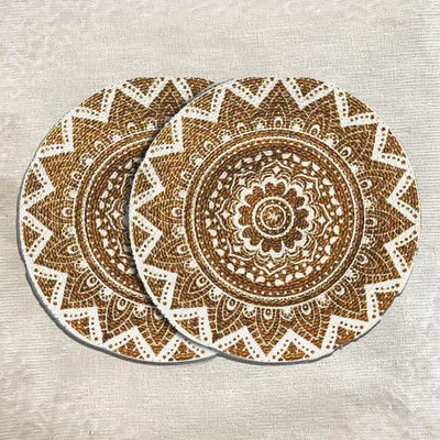 Artistic Den Round Pack of 2 Table Placemat(Brown, Cotton)