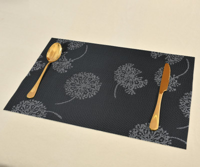 YELLOW WEAVES Rectangular Pack of 4 Table Placemat(Grey, Black, PVC)