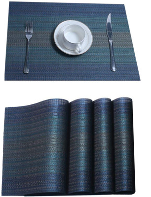 YELONA Rectangular Pack of 4 Table Placemat(Blue, PVC)