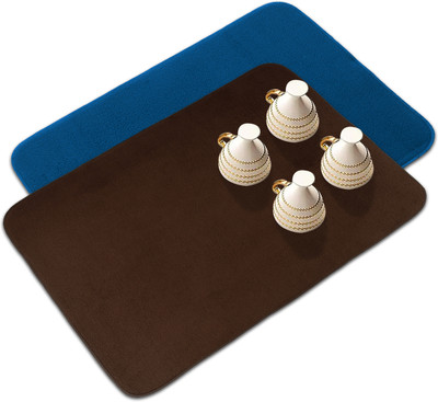 KUBER INDUSTRIES Rectangular Pack of 2 Table Placemat(Blue, Brown, Microfibre)