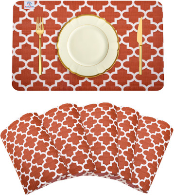 Heart Home Rectangular Pack of 6 Table Placemat(Red, PVC)