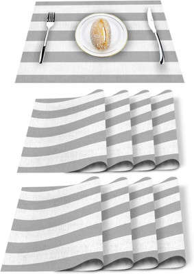 UniKart Rectangular Pack of 8 Table Placemat(White, Grey, PVC)