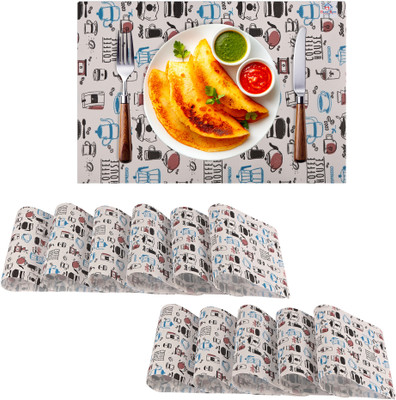 Heart Home Rectangular Pack of 12 Table Placemat(Blue, PVC)