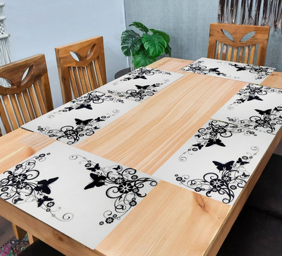 Creadcraft Rectangular Pack of 6 Table Placemat(White, Black, PVC)