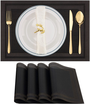 HomeHunt Rectangular Pack of 4 Table Placemat(Black, PVC)