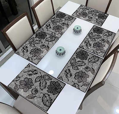 REVEXO Rectangular Pack of 6 Table Placemat(Black, PVC)