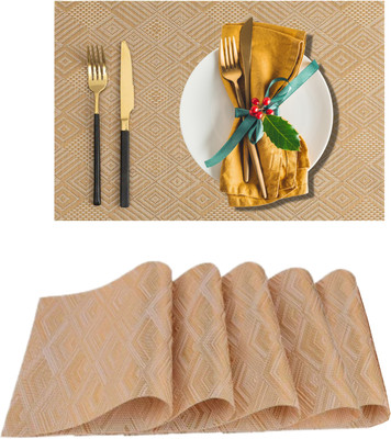 KitchEase Rectangular Pack of 5 Table Placemat(Gold, Beige, PVC)