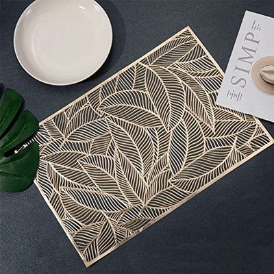 RELOOK INDUSTRIES Rectangular Pack of 2 Table Placemat(Gold, PVC)