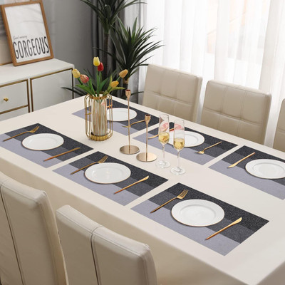 HomeCloud Rectangular Pack of 6 Table Placemat(Silver, PVC)