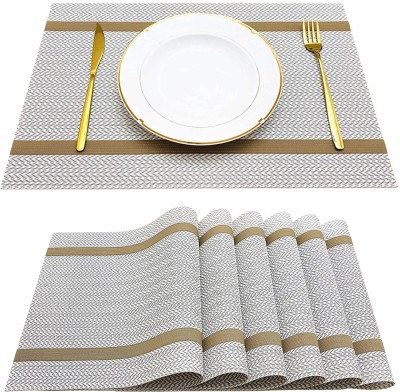 KitchEase Rectangular Pack of 6 Table Placemat(Beige, White, Gold, PVC)